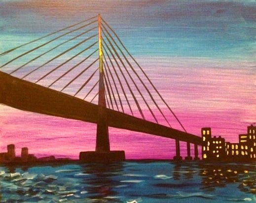 Glass City Skyway at Sunset painting for corporate team building in Toledo Ohio