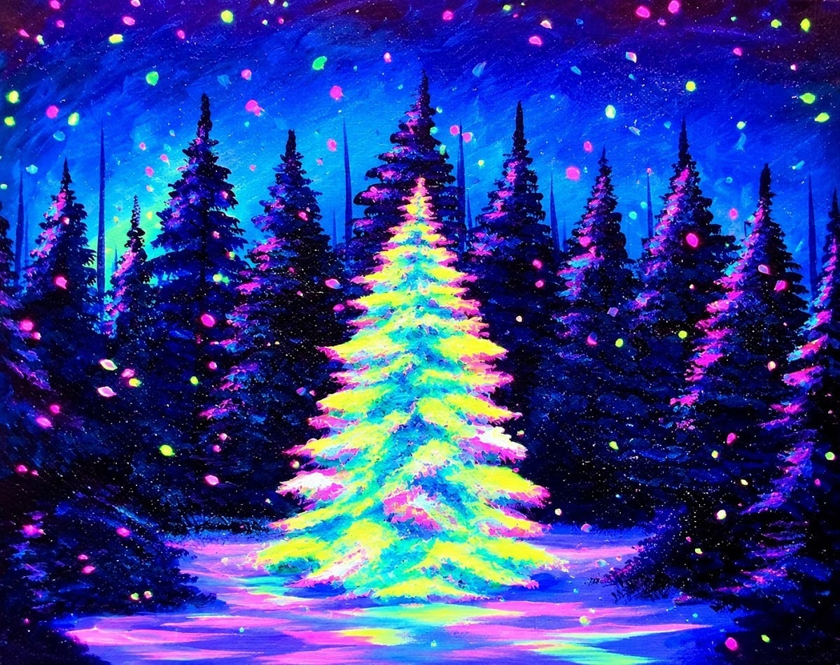 Blacklight Glow in the Snowy Forest paint and sip Toledo